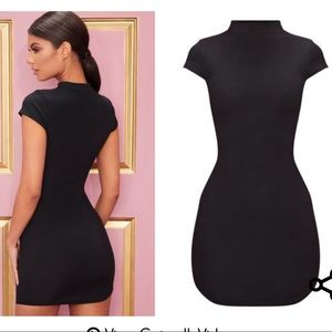Mock Neck Black Mini Dress